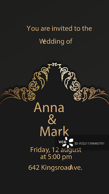 带有金色文字的黑色婚礼请柬图片素材