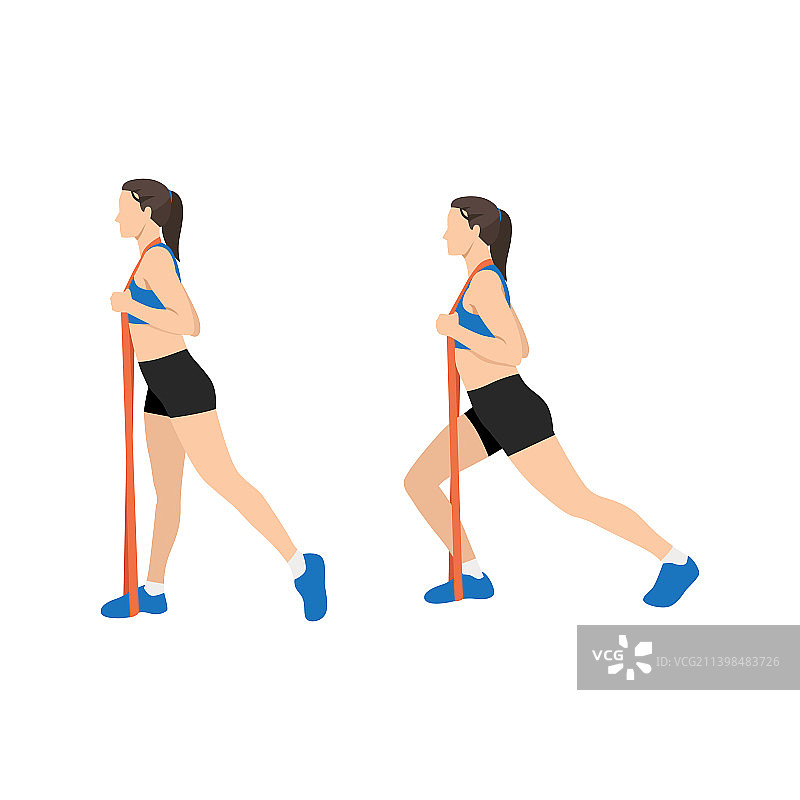 女人用长阻力带做弓步图片素材