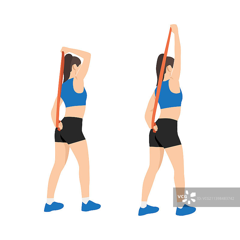 女人做坐姿杠铃颈后臂屈伸运动图片素材