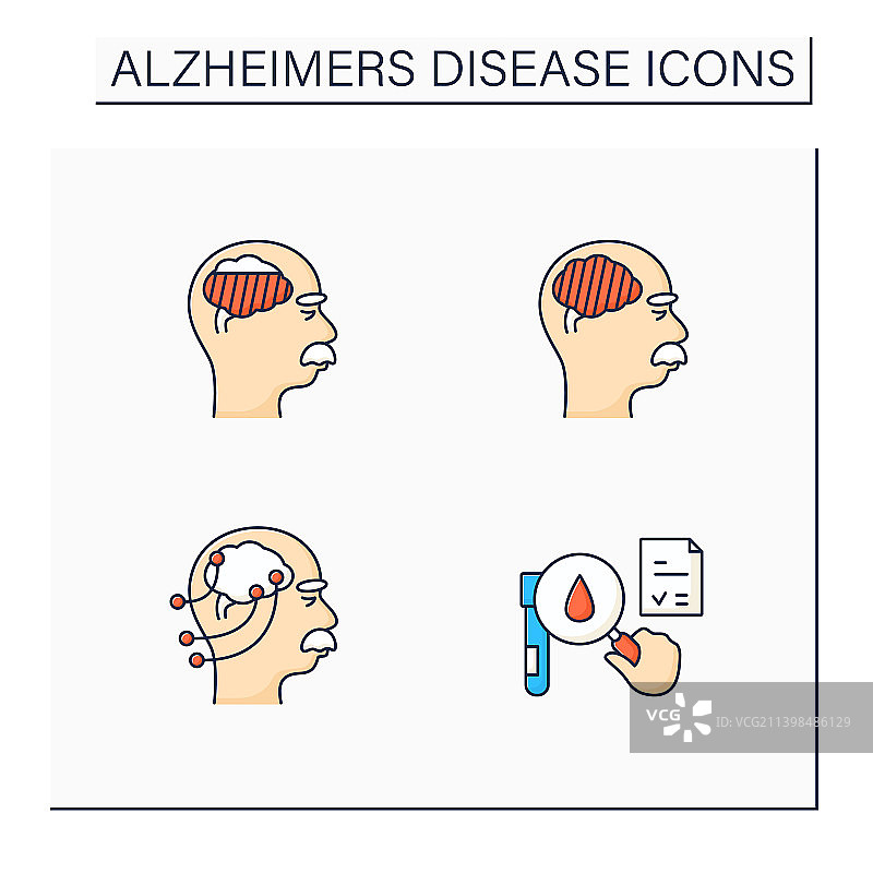 阿尔茨海默病彩色图标集图片素材