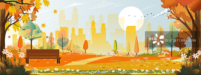 蓝天城市建筑秋景图片素材