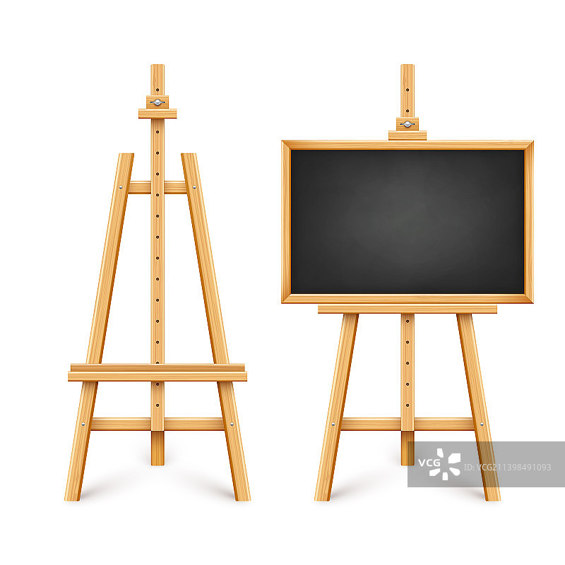 逼真黑色木制画架黑板图片素材