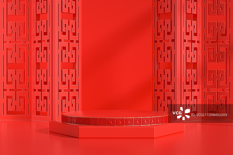 三维渲染插画传统节日喜庆红色背景图片素材