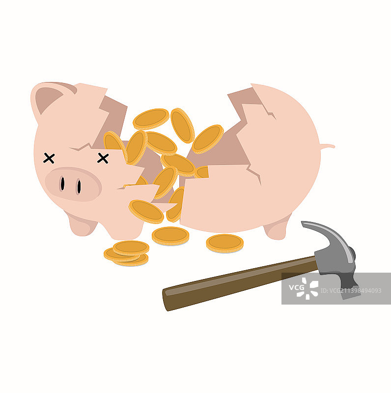 锤子打破的储蓄罐图片素材