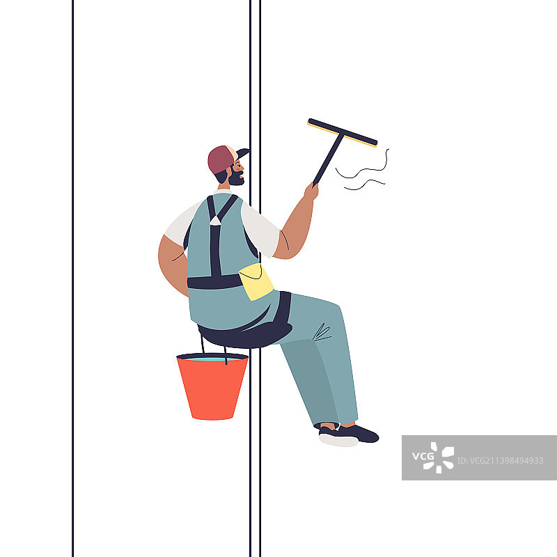制服清洁工高空作业清洗窗户图片素材