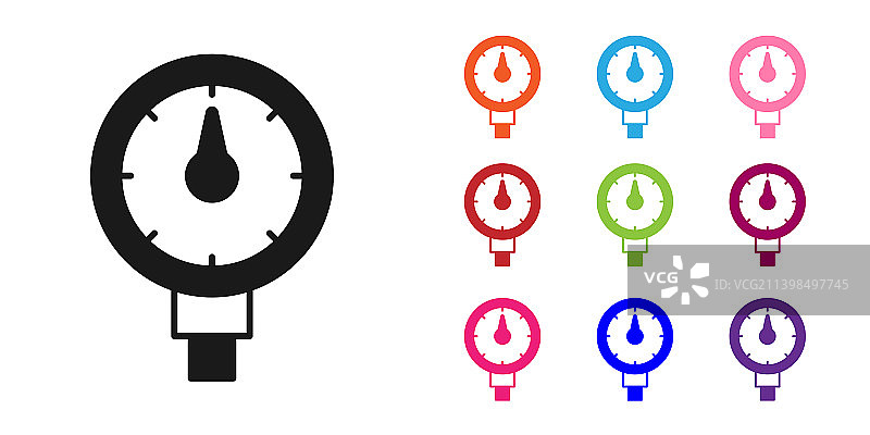 白色背景上的黑色轮胎压力表图标图片素材