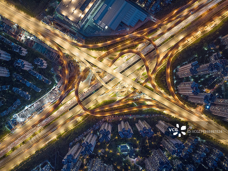 高视角 无人机视角 航拍视角 正上方视角 三环路 娇子立交 夜景 锦江区  城市生活图片素材