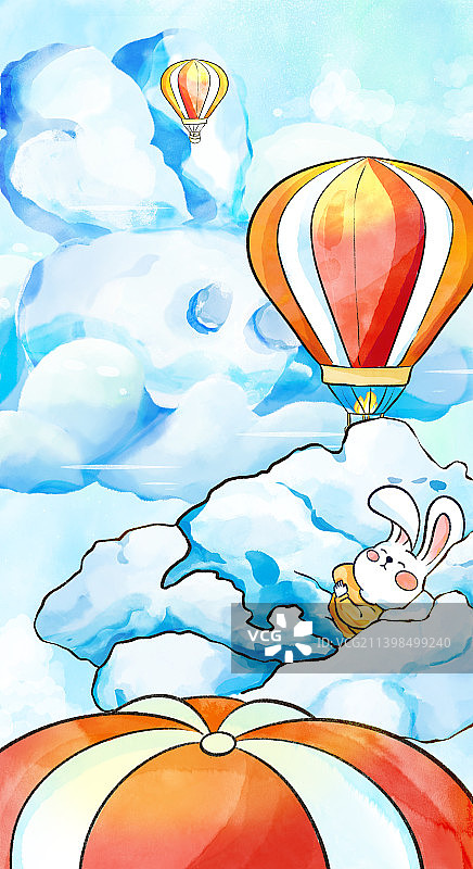 1月兔子热气球图片素材