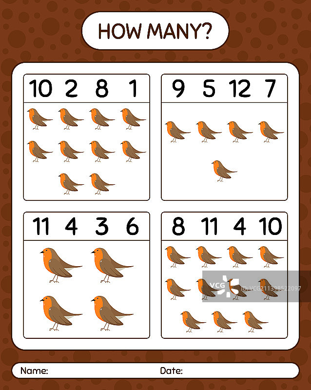 知更鸟计数练习册图片素材