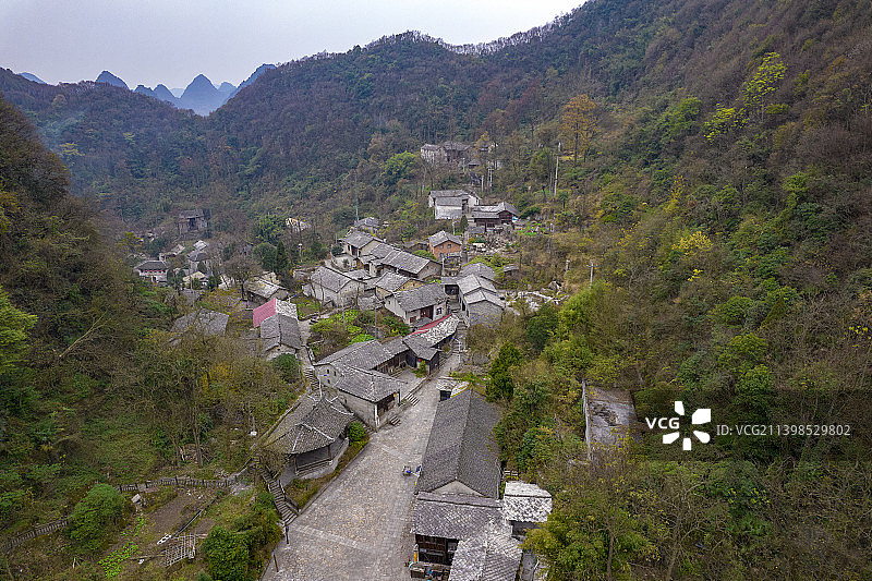 航拍贵州省安顺市云峰屯堡景区图片素材