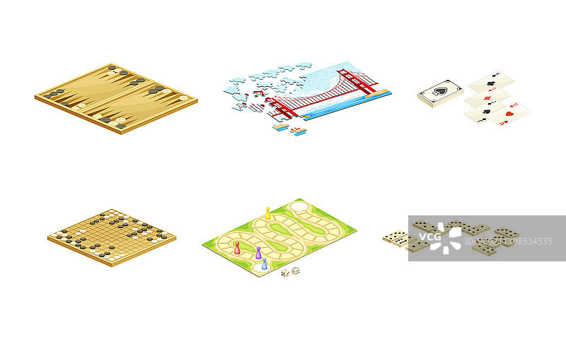 棋盘游戏套装：双陆棋、拼图、围棋图片素材