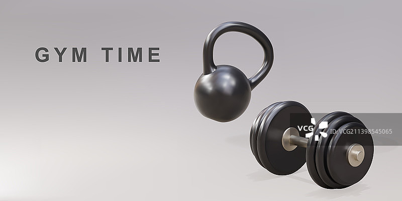 2.5D壶铃和哑铃-健身时间概念图片素材