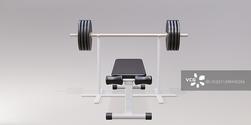 白色展台上的3D健身长凳和杠铃图片素材