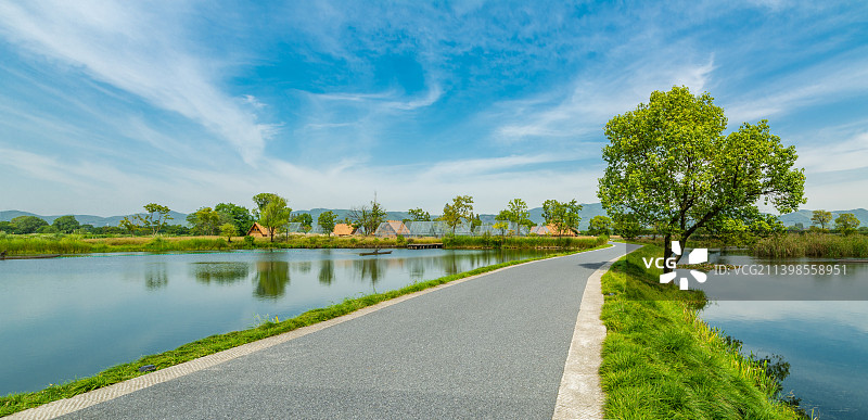 郊区道路 乡村风光 户外绿道 良渚古城遗址公园 杭州余杭风景图片素材