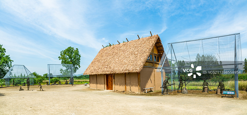 良渚古城遗址公园 杭州余杭 良渚文明 古人 原始人生活场景复原 始前文明图片素材