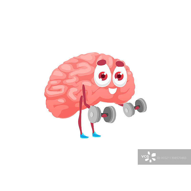 卡通大脑举哑铃表情符号图片素材