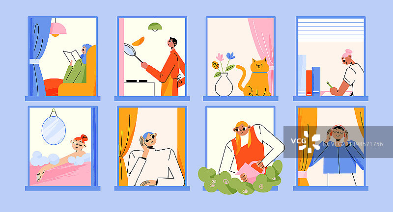 房屋窗户里的邻居行为图片素材