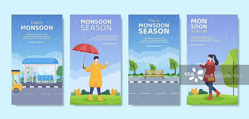 季风季节社交媒体故事模板（扁平风格）图片素材