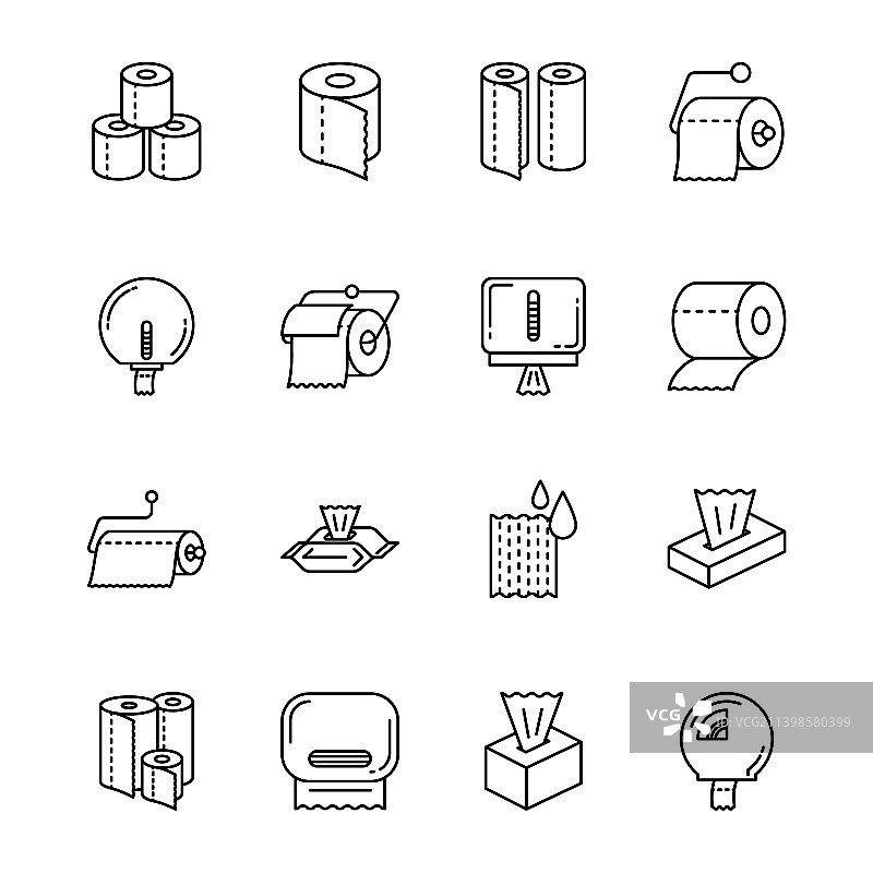 厕所和卫生纸细线图标集图片素材