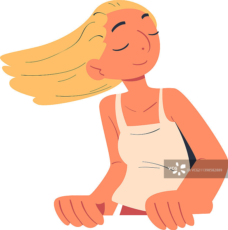 金发女人探出车窗外，秀发飘逸图片素材