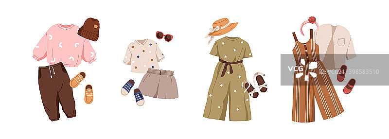 夏季儿童时尚服装套装图片素材