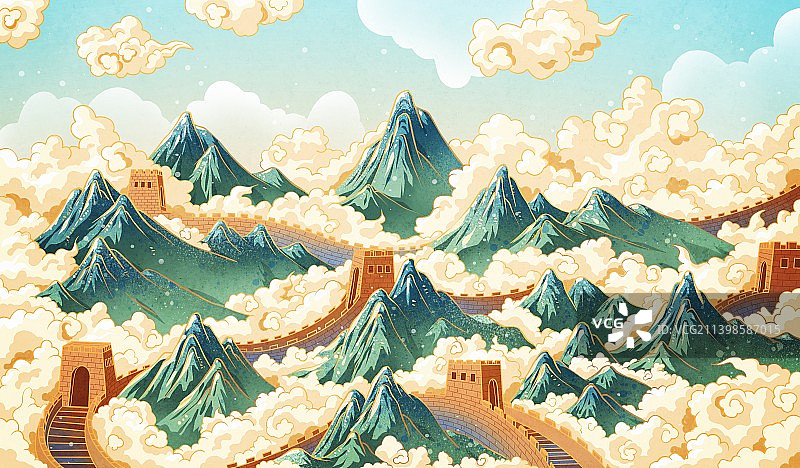 中国历史文化遗产长城国潮风插画图片素材