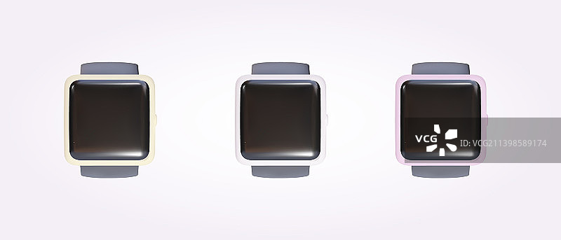 白色、粉色和黄色智能手表3D模型图片素材