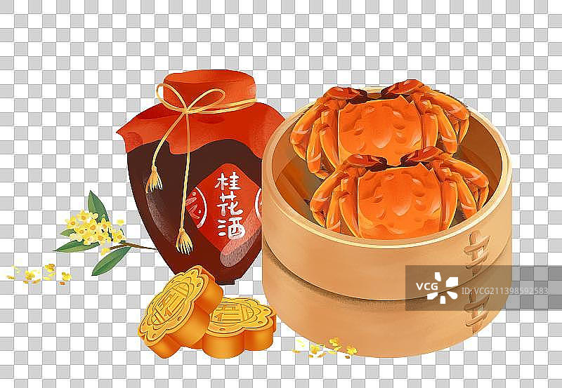中秋佳节的食物 桂花酒和螃蟹图片素材