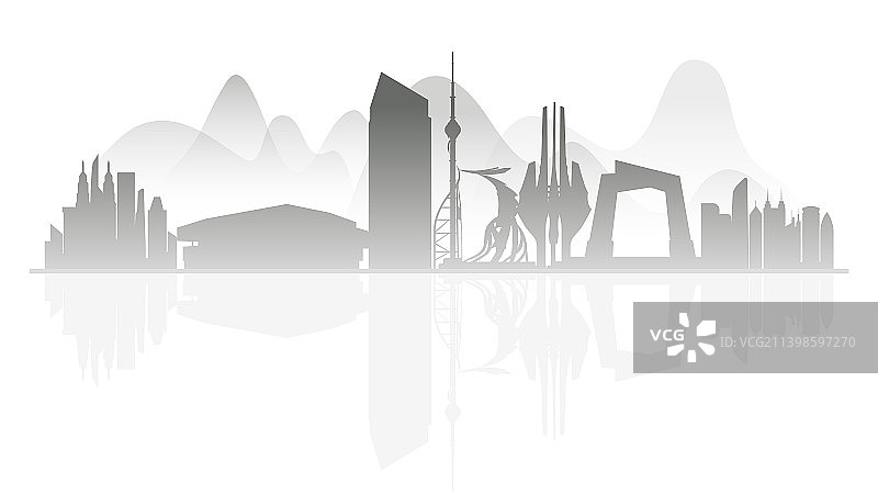 临沂水墨剪影插画图片素材