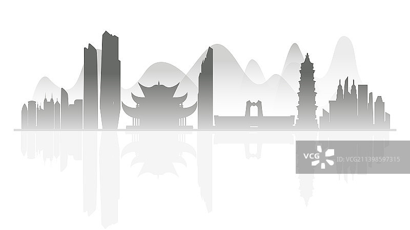 岳阳水墨剪影插画图片素材