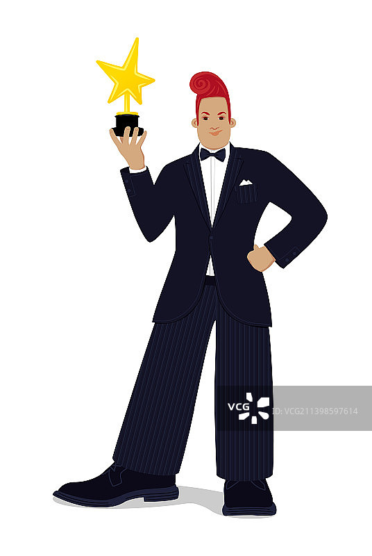 名人手持奖杯雕像图片素材