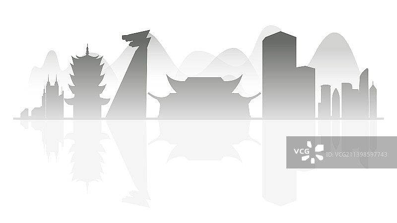 常德水墨剪影插画图片素材