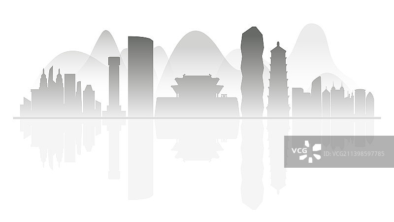 连云港水墨剪影插画图片素材