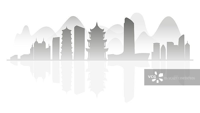 漳州水墨剪影插画图片素材