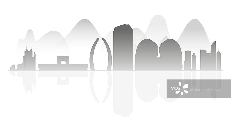 保定水墨剪影插画图片素材