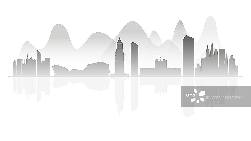 赣州水墨剪影插画图片素材