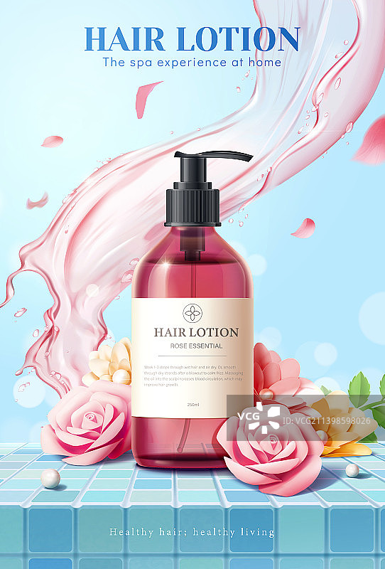 泳池边玫瑰花香发露广告 流动液体特效图片素材