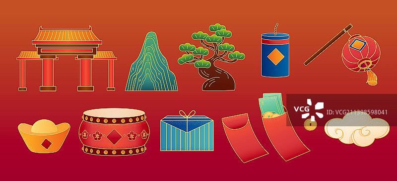 传统风格新年素材组合图片素材