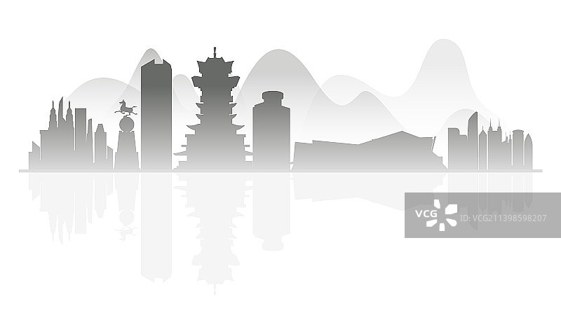 绵阳水墨剪影插画图片素材