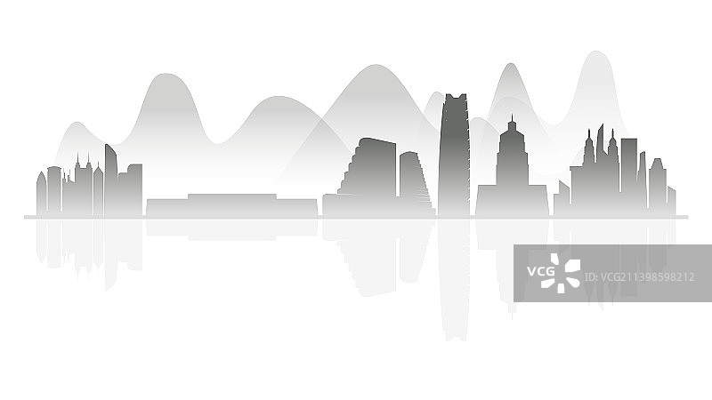 新乡水墨剪影插画图片素材