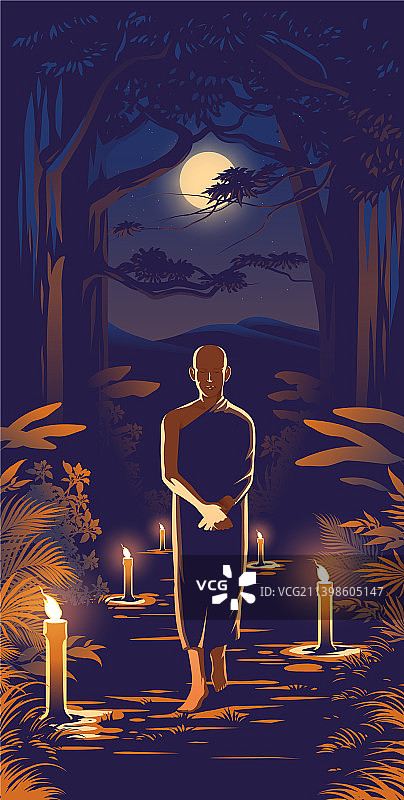 一位上座部佛教僧侣正在冥想图片素材