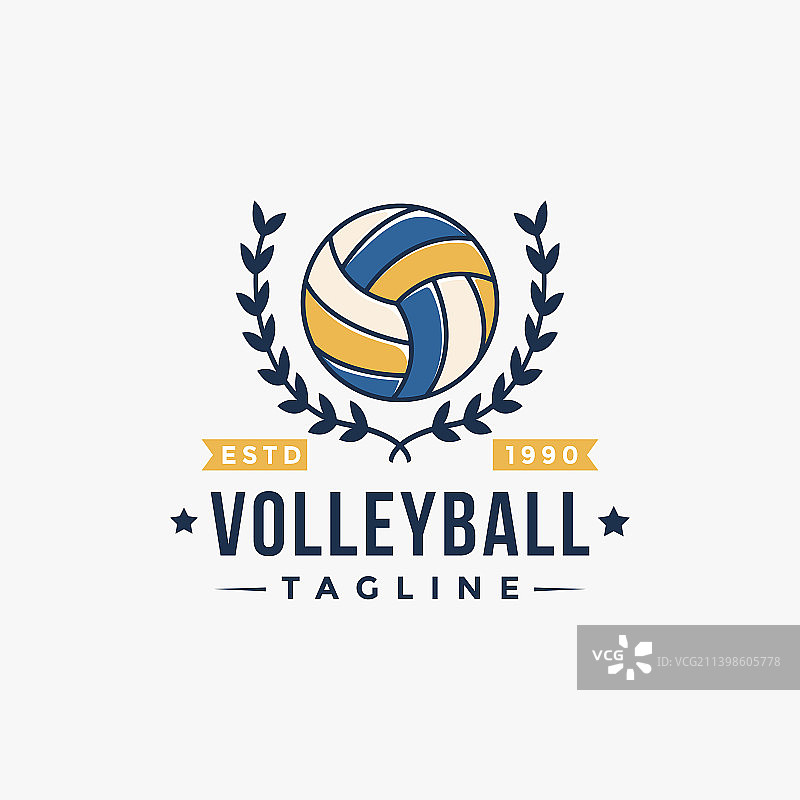 经典月桂花环排球俱乐部标志赛事图片素材