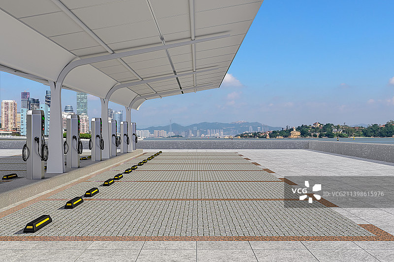 电动汽车充电站，C4D软件制作图片素材