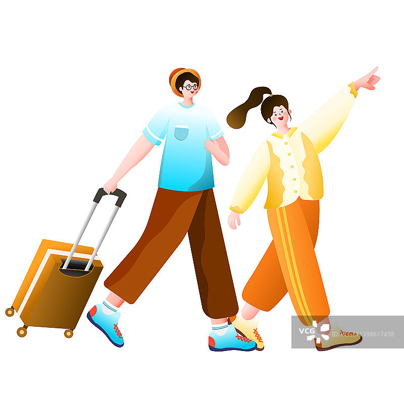 国庆节情侣高铁出游矢量插画背景图片素材