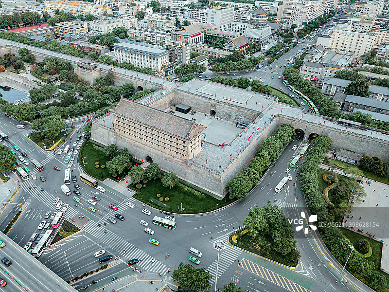 航拍西安北门安远门城市风光图片素材