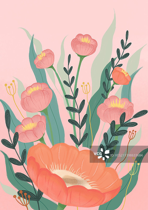 扁平肌理森系鲜花插画图片素材