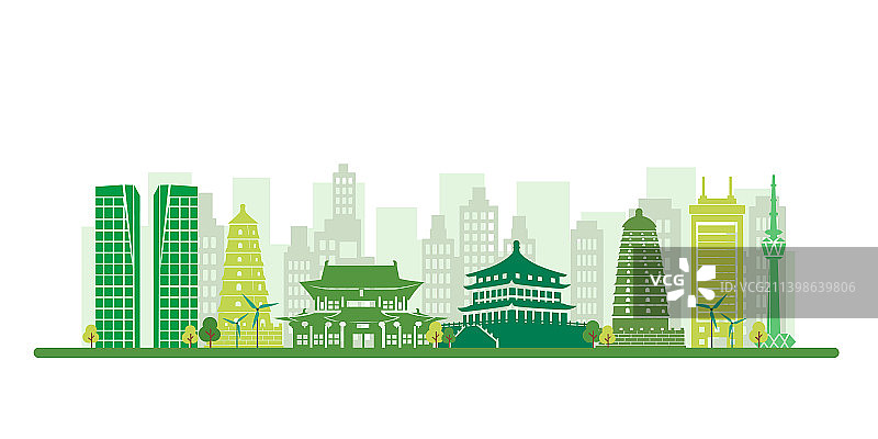 西安绿色环保城市主题插画图片素材