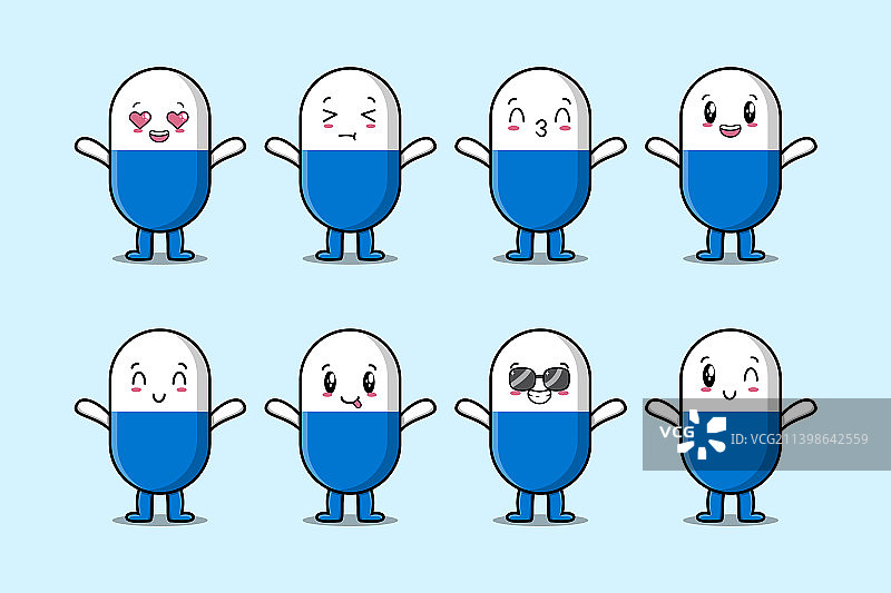 可爱胶囊药物卡通表情套装图片素材