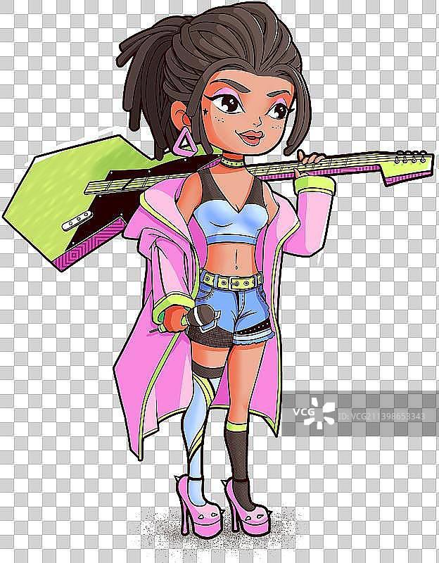 卡通摇滚女孩Q版形象图片素材