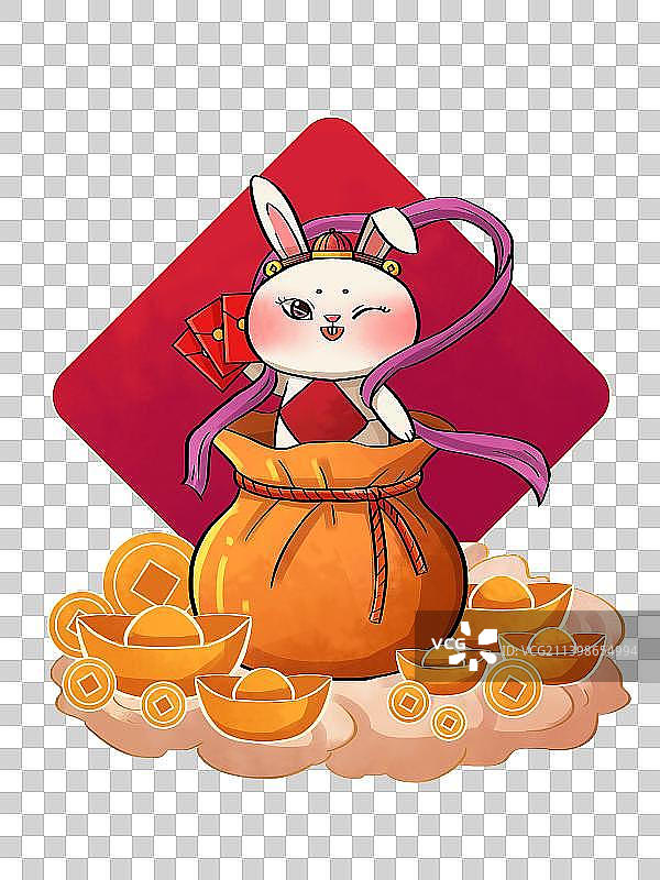 2023兔年兔子恭喜发财金元宝红包财神元素图片素材